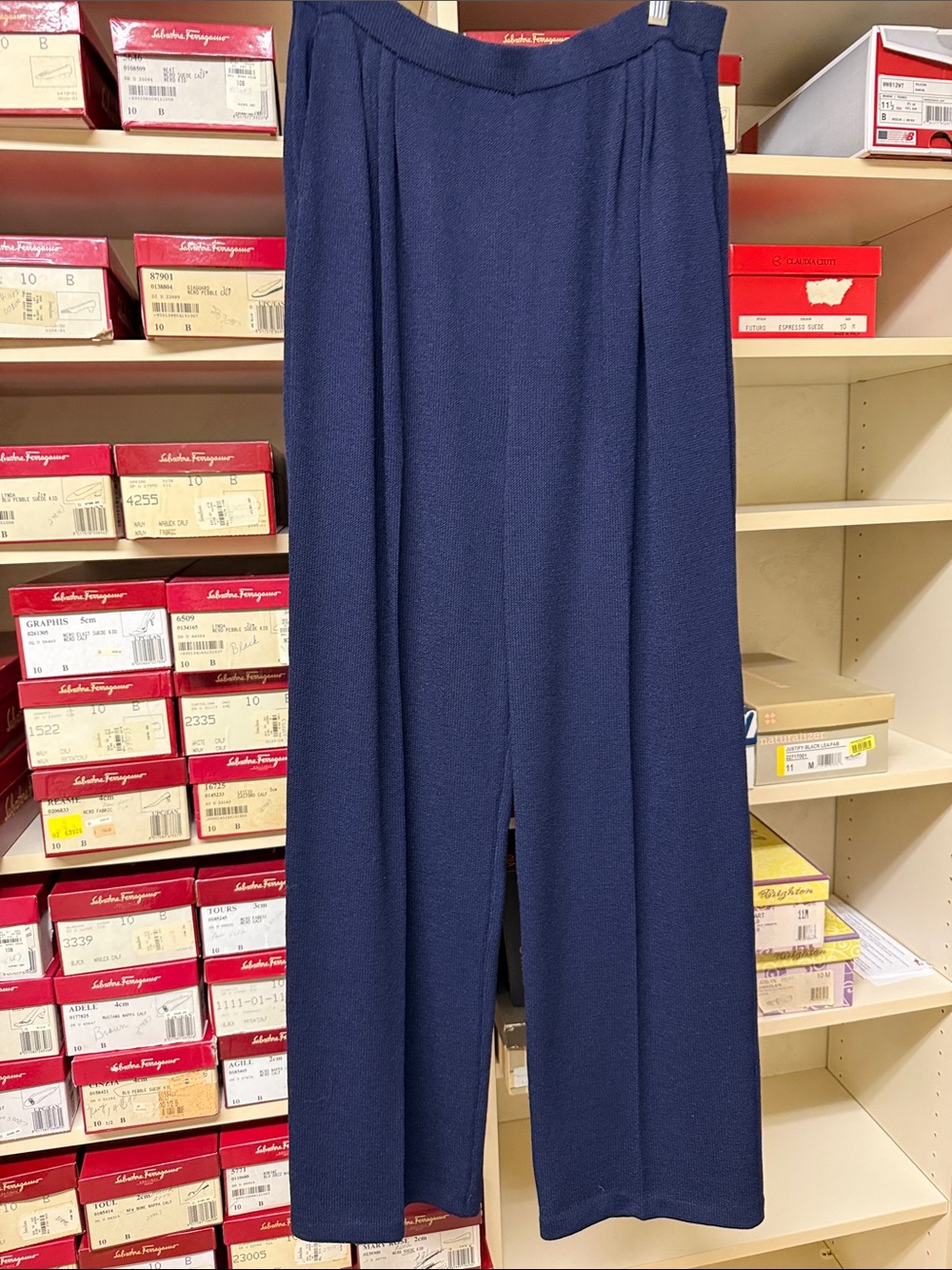 St. John Collection Navy Wide-Leg Knit Trousers